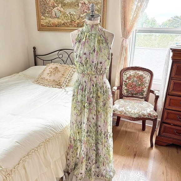 Taylor Dresses & Skirts - floral maxi dress  Taylor green floral smocked halter maxi dress size 2
